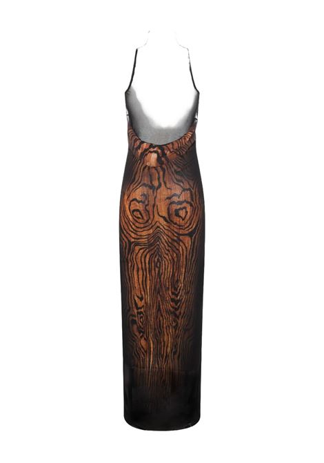 abito lungo printed wood donna nero e marrone JEAN PAUL GAULTIER | 25/03-W-DR029-M002P0060